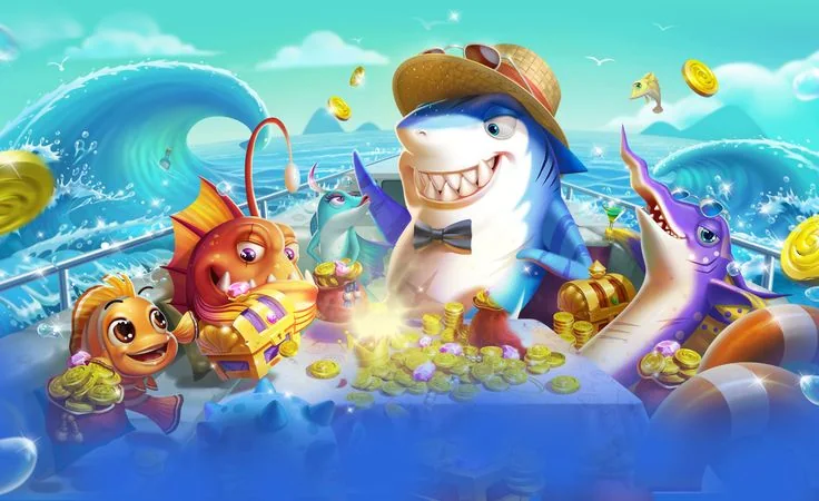 Ilustrasi target ikan dan efek bawah laut pada permainan arcade